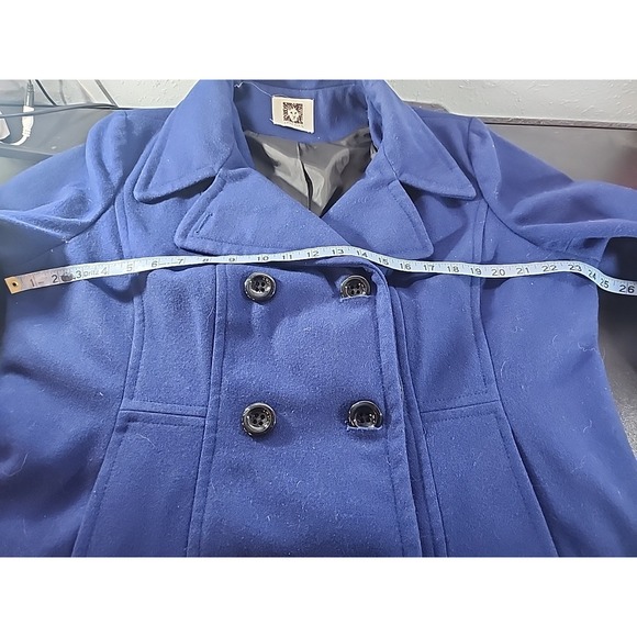 ANNE KLEIN Royal Blue Wool Blend Notched-Collar Double-Breasted Peacoat Large - Picture 6 of 7